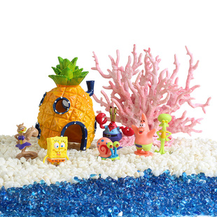 Spongebob Fish Tank Pineapple House Landscaping Decoration Complete Set of Small Ornaments Guppy Fish Juvenile Fish Shelter House Coral Package