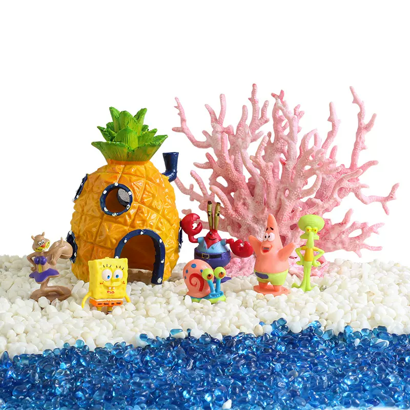 海绵宝宝鱼缸菠萝屋造景装饰全套小摆件孔雀鱼幼鱼躲避屋珊瑚套餐