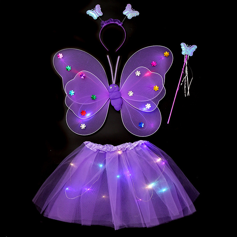 Mariposa luminosa alas de niña espalda juguetes flash niños maravillosos hadas varitas mágicas hadas flores set de tres piezas