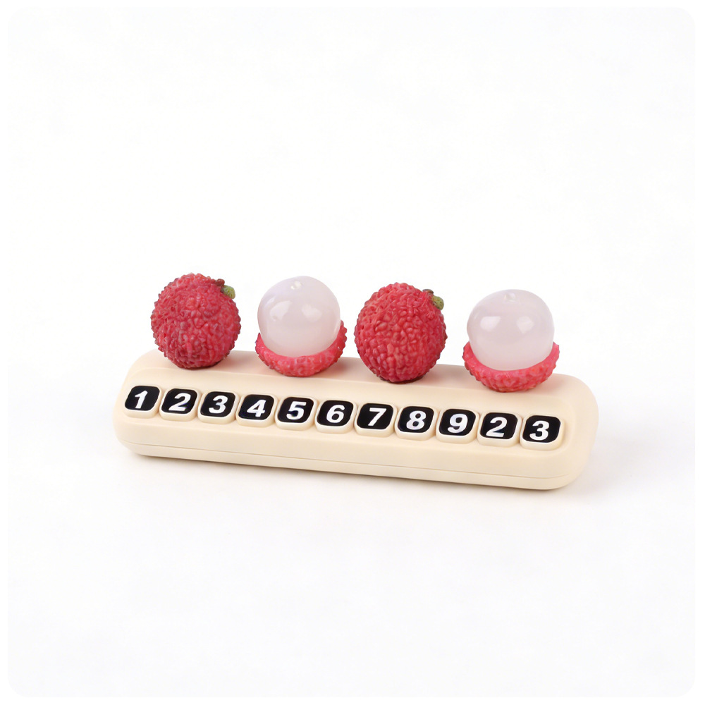Tarjeta telefónica de movimiento de automóviles, tarjeta de estacionamiento temporal de frutas de litchi, adornos creativos de automóviles