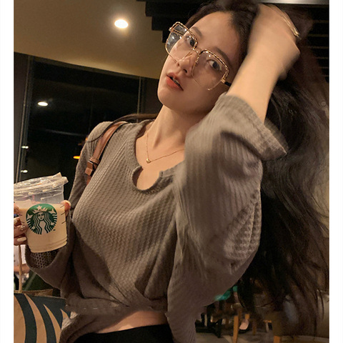 2025 Autumn New Honeycomb Sweatshirt for Women, Thin Version Korean Style Loose Student Long-Sleeve T-Shirt for Women, Instagram Trendy
