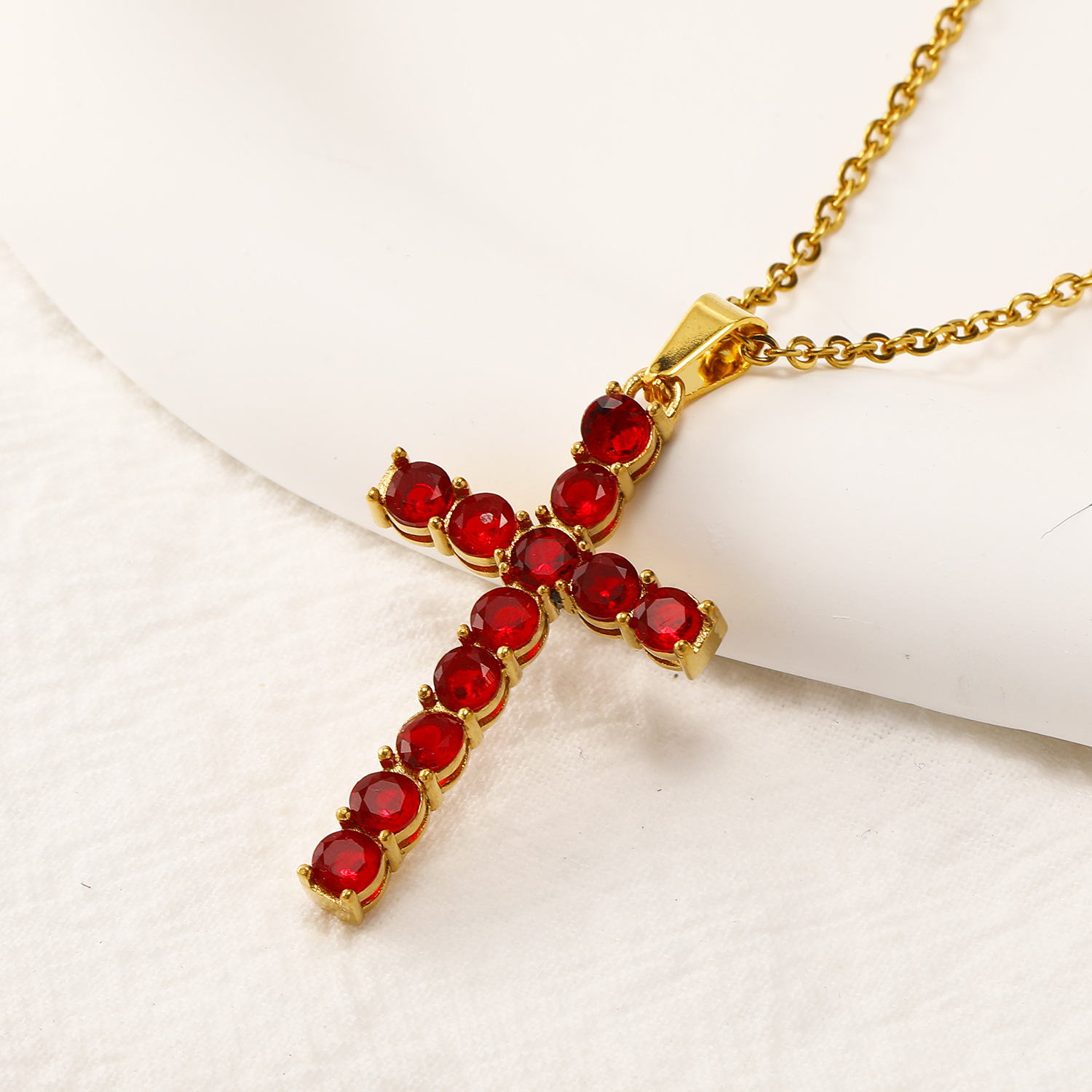 Χάλυβα Τιτανίου Κομψός Σταυρός Ηλεκτροπλασιασμός Ινλεί Ρηνανόστινο Κολιέ Κρεμαστής display picture 16