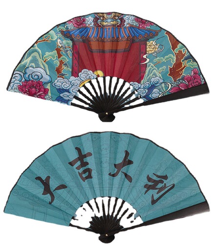 Wholesale of ancient fan with jacquard fabric on both sides for bar and disco, 8 inch folding fan, manufacturer wholesale 