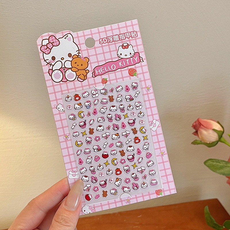 Uñas postizas Kuromi para niños en caja, lindas pegatinas de uñas removibles para niñas, pegatinas de uñas exquisitas de dibujos animados.