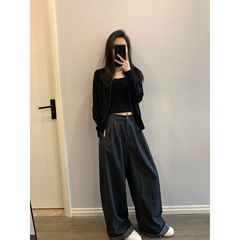 慵懒松弛感高腰直筒阔腿休闲裤女2025秋冬新款宽松垂感拖地长裤子