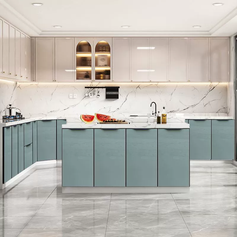 Экономичный кухонный шкаф на заказ со встроенной мойкой, мраморной столешницей, шкафом для раковины из нержавеющей стали, простой дизайн для трансграничной торговли