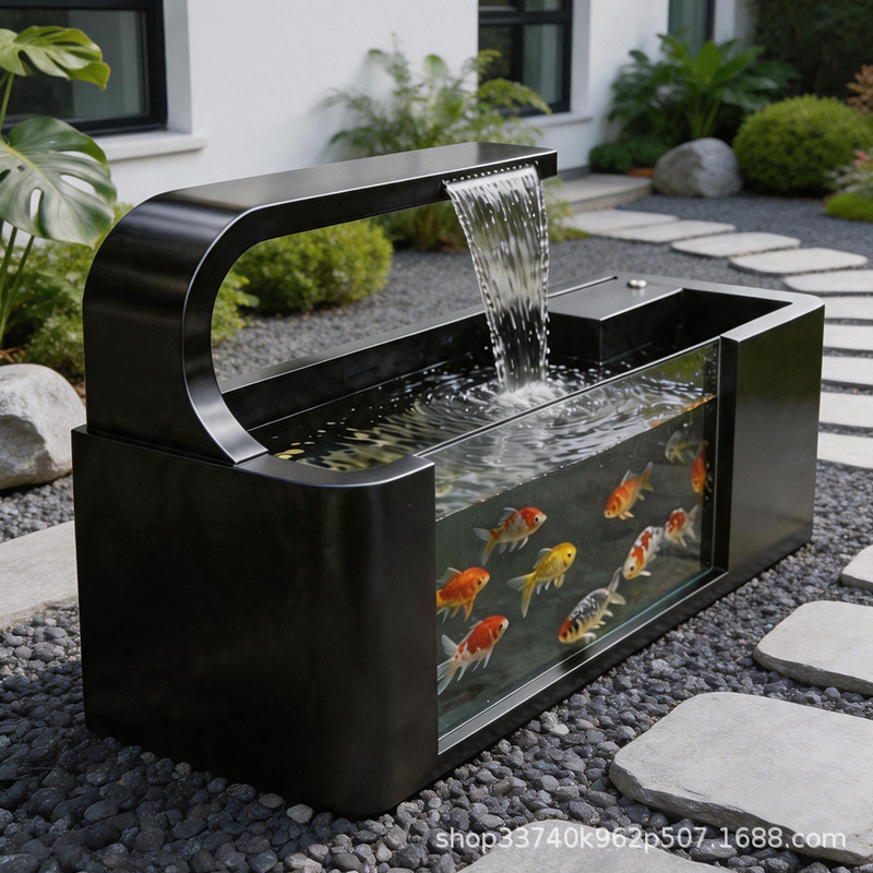 Aluminum Alloy Water Circulation Platform, Fish Pond Fountain, Villa Landscape Wall, Courtyard Landscape Wall Decoration, Stainless Steel Fish Pond