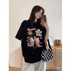 純綿の後に夏の新型のプリントアニメを包んで、日本のかわいいプリントの半袖tシャツの男女のタイプは甘くてゆったりしています。