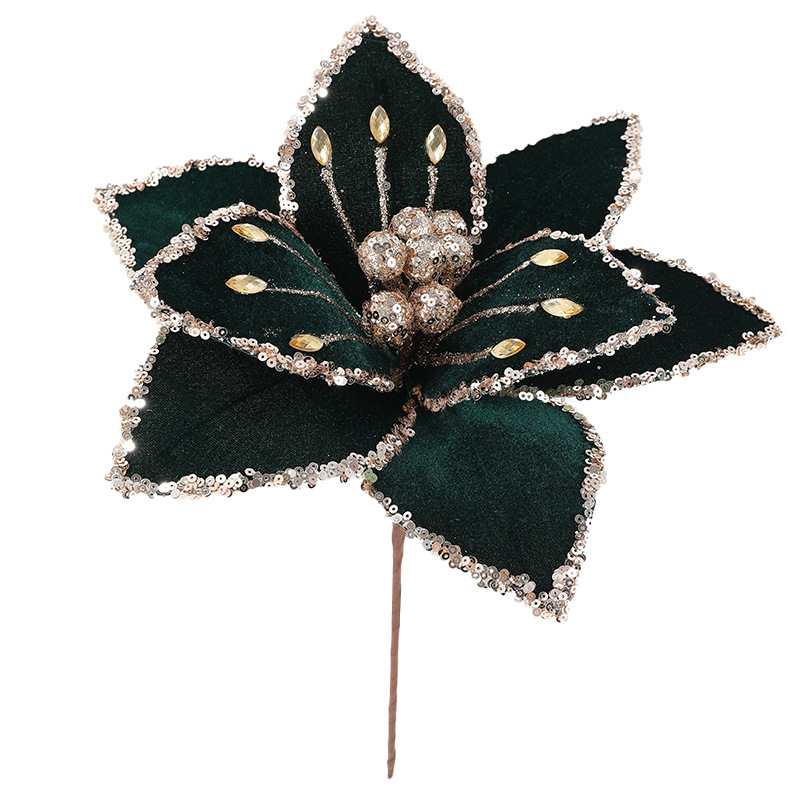 Nuevo producto 26CM tela de alta calidad flores de Navidad polvo de oro flor de polvo de polvo flor de Navidad decoración de caña de corolla