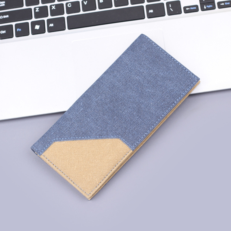 Nueva cartera de lona de hombre larga cartera de denim cartera de tarjeta de hombre cartera de cuero multicapa bolsa de traje para hombres