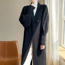 2025年春季新款安迪绒V领针织大衣开衫纯色宽松百搭长款外套上衣