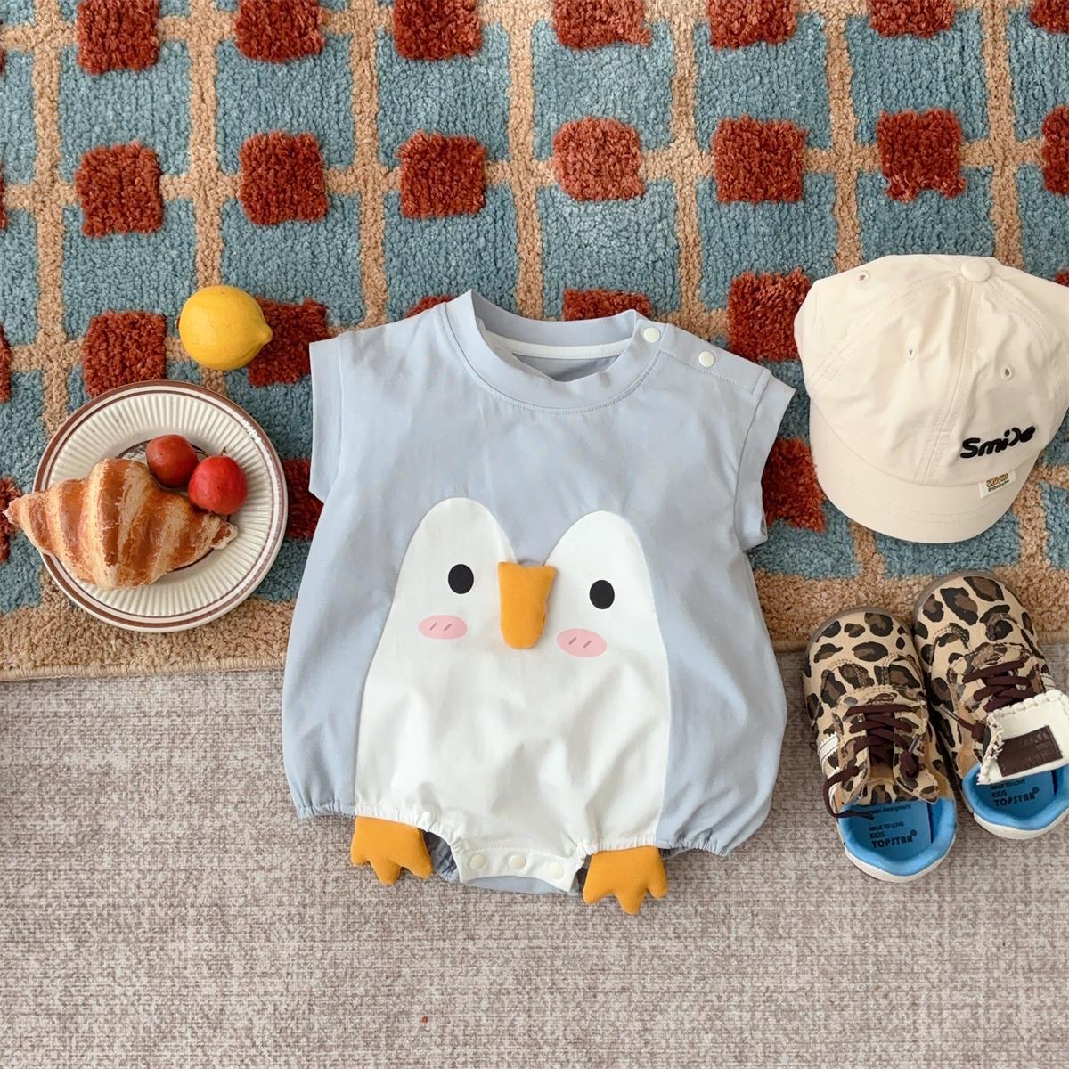 Lindo mono pingüino 2025 verano nuevo estilo bebé traje de escalada chaleco mameluco tipo a abrigo delgado