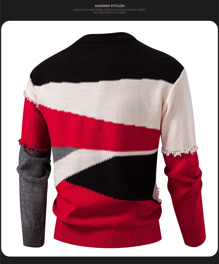 Pull en tricot homme rétro oversized col rond manches longues_voghion.com