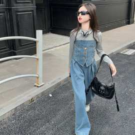 女童高腰阔腿裤三件套2025秋新款中大童韩版时尚显瘦显高洋气套装