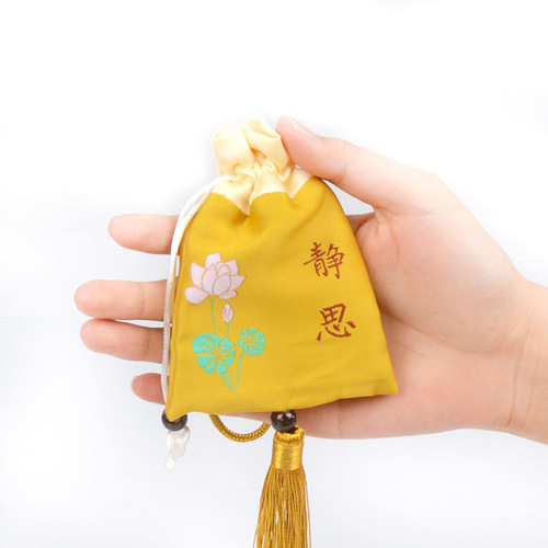 Wholesale Chinese style lucky bag with ancient style embroidery, large sachet, gift storage, car hanging charm, lucky tassel, and drawstring sachet 
