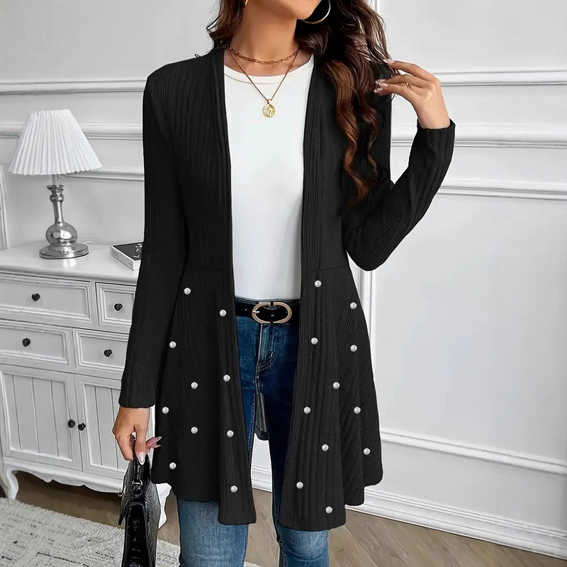 In-Stock European and American Cross-Border Women's Clothing, Elegant and Fashionable, Suitable for Commuting, with Heavy Beading and Intricate Knitwork, Cardigan Jacket
