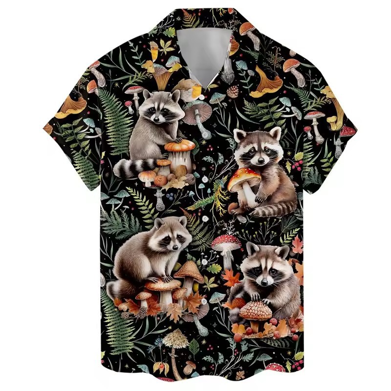 Divertido animal de flores divertidas 3D impresión digital para hombres verano casual vacaciones camisa hawaiana de manga corta con botones