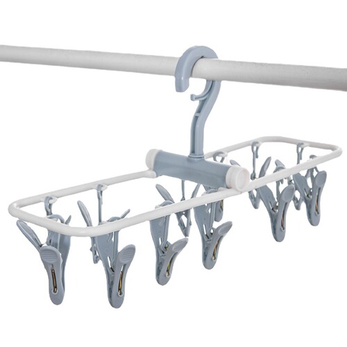 Multifunctional plastic 12-clip foldable clip for adult clothes hanging, windproof and non-slip underwear and socks, home drying clothes hanger