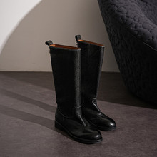 马皮骑士靴女高筒长靴冬新品里外全皮圆头粗中跟套筒机车靴直筒靴