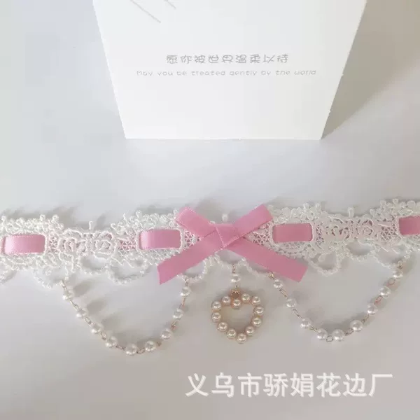 New Lace Bow Pearl Heart Clavicle Chain for Women, Ins-Style Lolita Neck Chain Jewelry Accessories, Exclusively for Cross-Border Sales