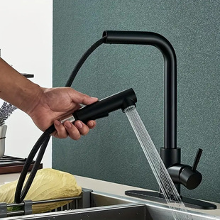 Cross-Border Seven-Character Stainless Steel Kitchen Faucet Pull-Out Household Hot and Cold Dishwashing Sink Splash-Proof Faucet