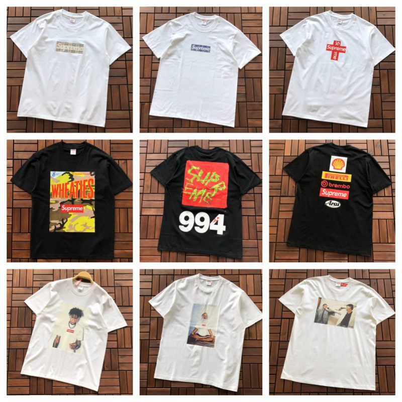 Supreme Cross-Border Original American Fashion Street Letter Print Heavy Cotton Short-Sleeved T-Shirt Loose for Men and Women