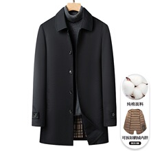 2024秋季新款男装纯色夹克青年西装领纯棉中长款男士鹅绒内胆风衣