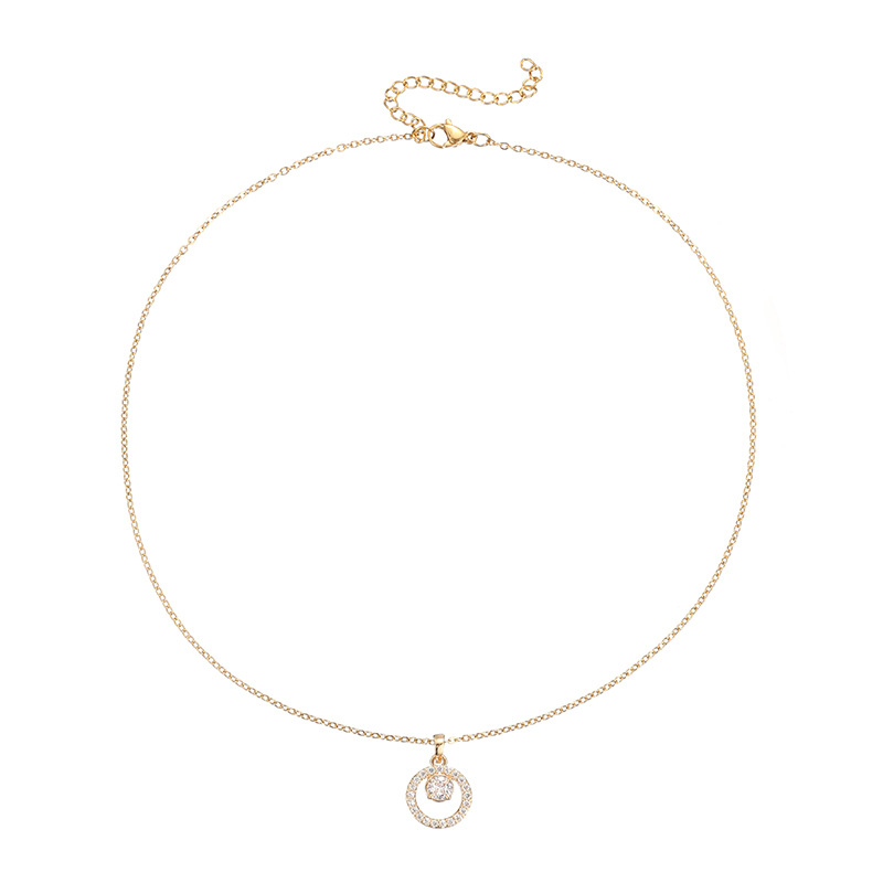 Fashion Round Titanium Steel Plating Inlay Rhinestones Pendant Necklace Colorza_colorza_5