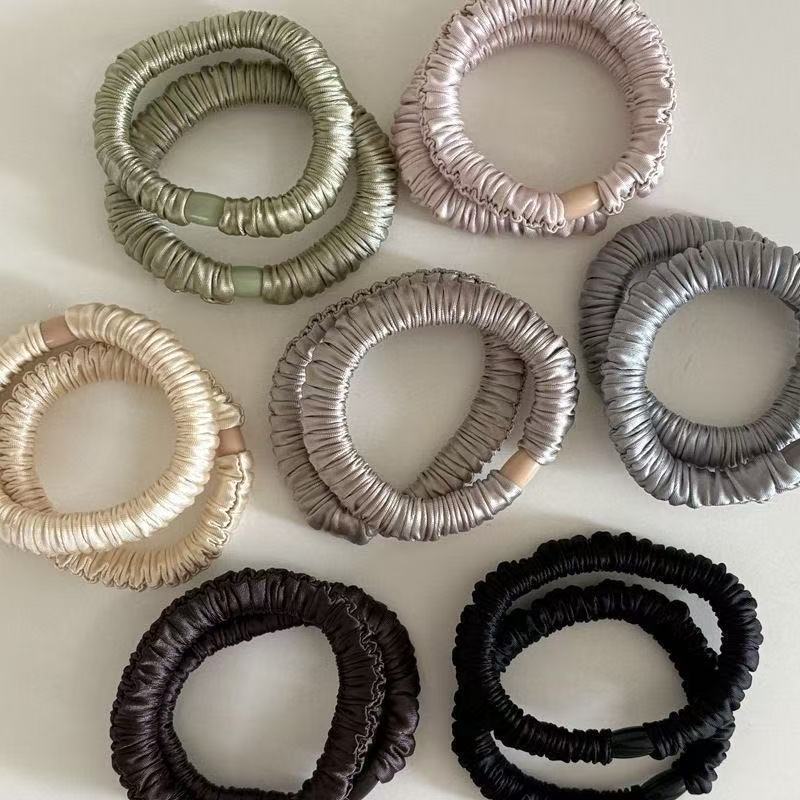 Korean-Style Solid Color Satin High-Quality Multi-Layered Pleated Silky Hair Tie with High Elasticity That Won'T Damage Hair, Small Scrunchie for Women Korean-Style Solid Color Satin High-Quality Multi-Layered Pleated Silky Hair Tie with High Elasticity That Won'T Damage Hair, Small Scrunchie for Women