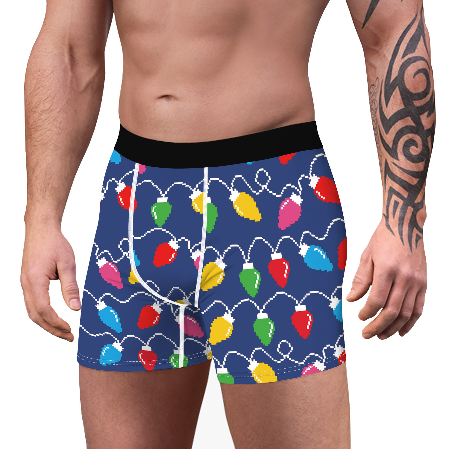Nouveaux sous-vêtements en polyester à la mode et respirants pour hommes imprimés numériques 3D de noël pour un port confortable avec des sous-vêtements plats_voghion.com