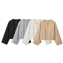 跨境速卖通亚马逊外贸批发欧美女装圆领软质短款飞行员夹克外套