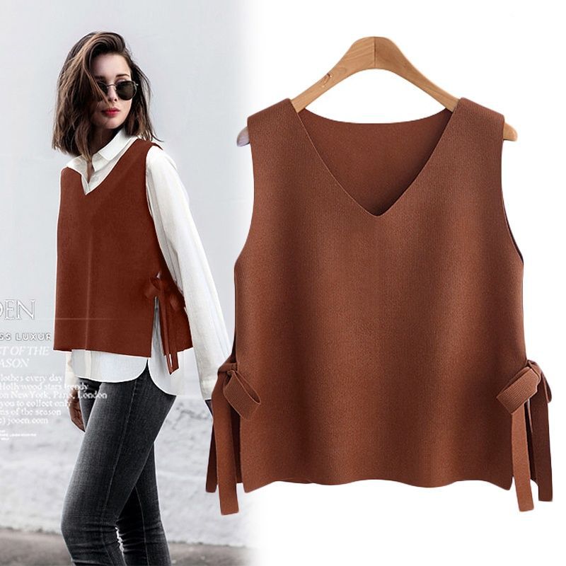 Knitted Vest for Women Early Autumn 2025 New Slim V Neck Sweater Vest for Women Pullover Style Outer Short Top