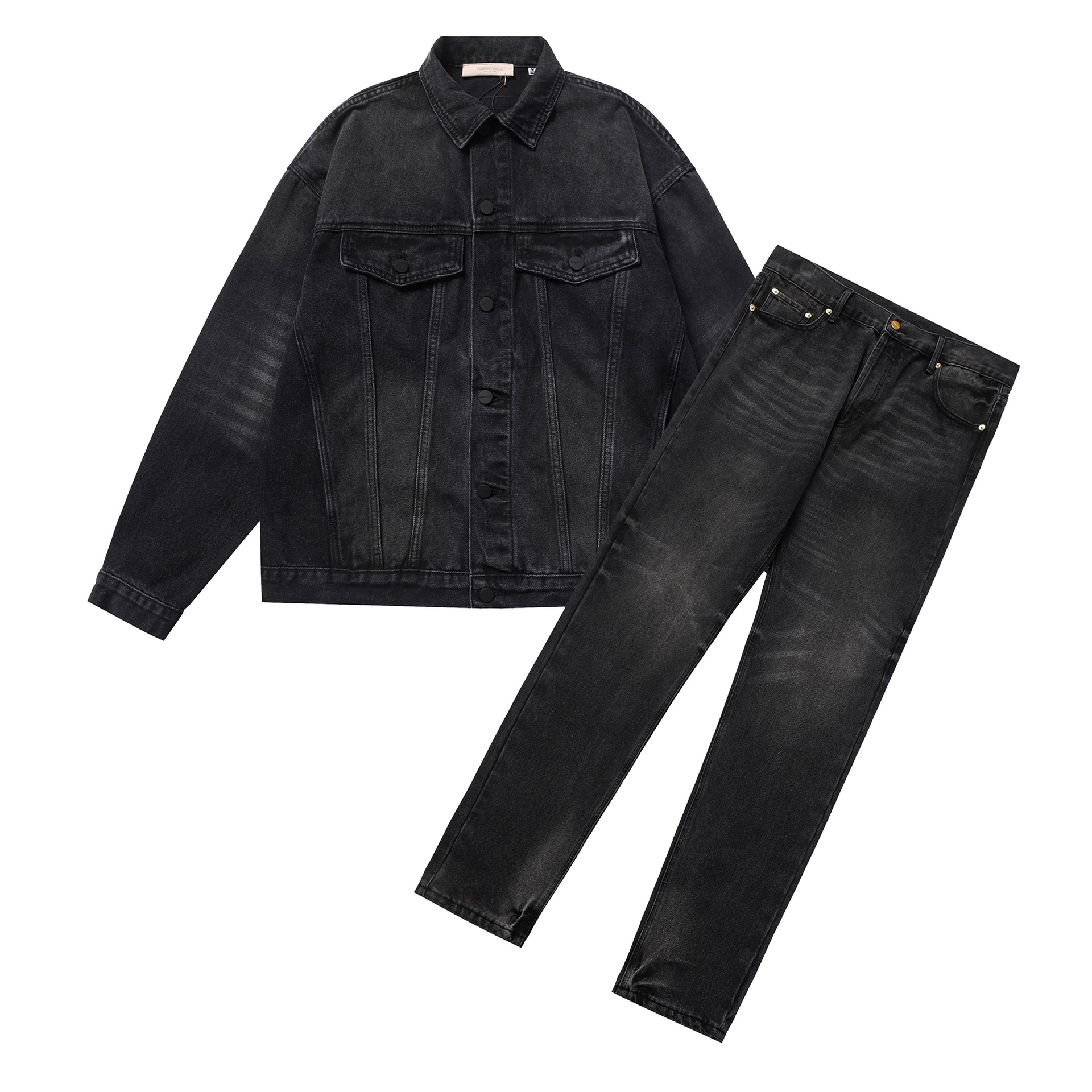 Men's Clothing trendy brand double line washed distressed black denim jacket men and women high street coat_voghion.com