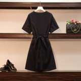 130-350斤特大码女装胖mm复古V领收腰连衣裙夏季新款中长款A字裙，女装大码女装，变形策服饰