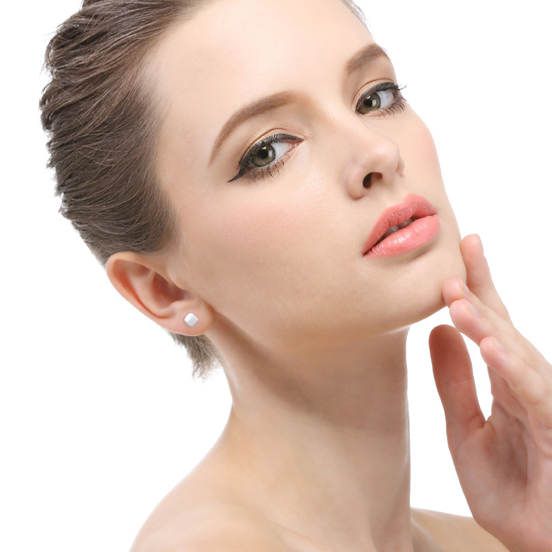 S925 plata esterlina brillante geométrico Stud pendientes mujer simple pequeña oreja piercing estilo coreano fresco asimétrico pendientes pequeña joyería