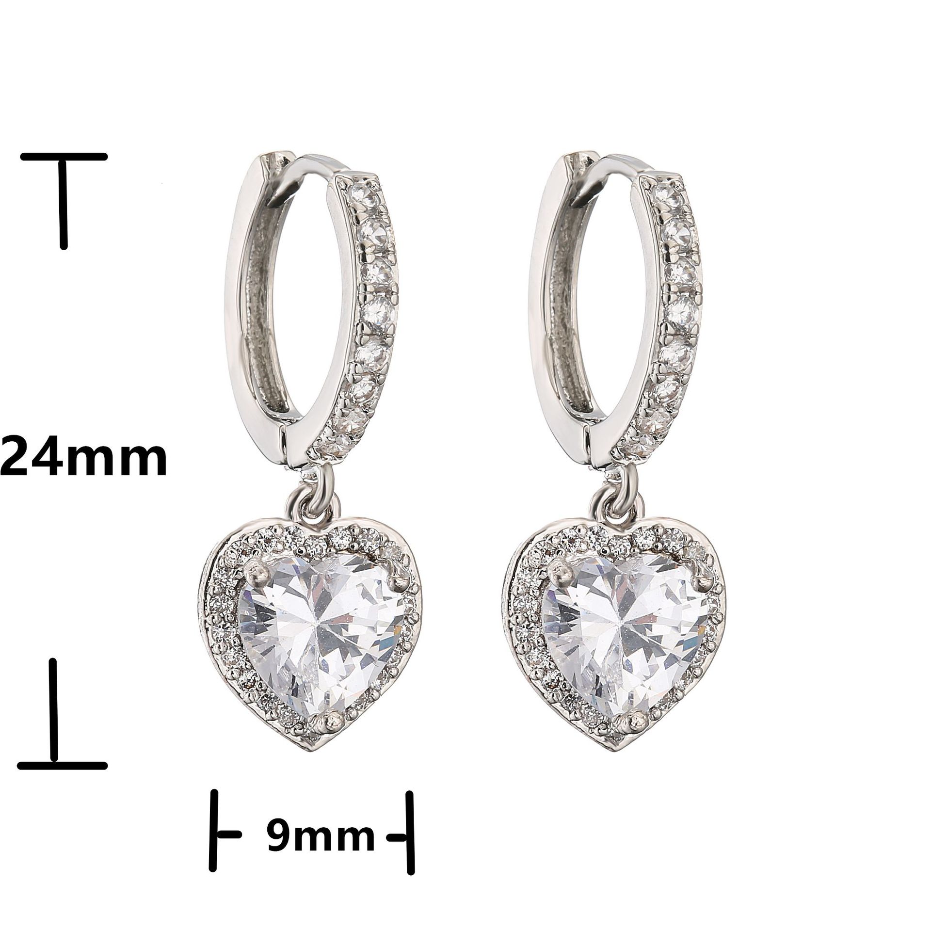 Women'S Gender Plating Design Fashion Style Fashion Zircon Micro-inlaid Peach Heart Earrings European And American Style Copper Jewelry