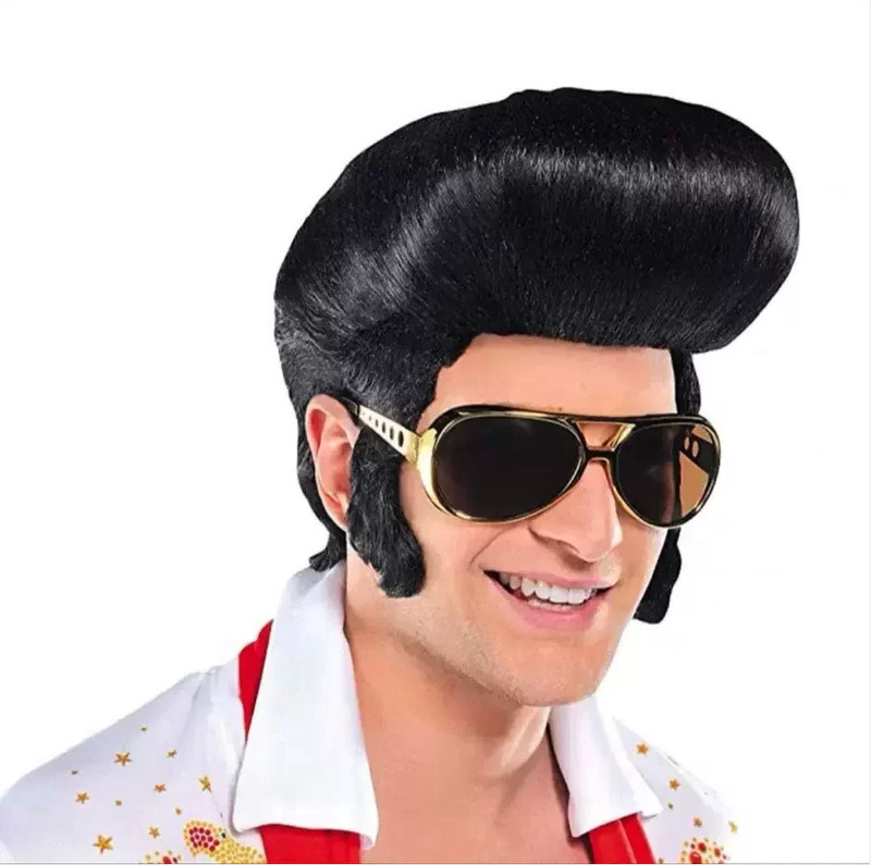 80S Elvis Presley Retro Cos Hippie Punk Wig Elderly Disco European and American Hip-Hop Rock Curly Hair