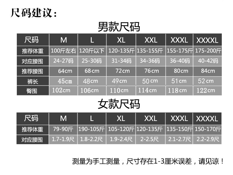 最新正确尺码表