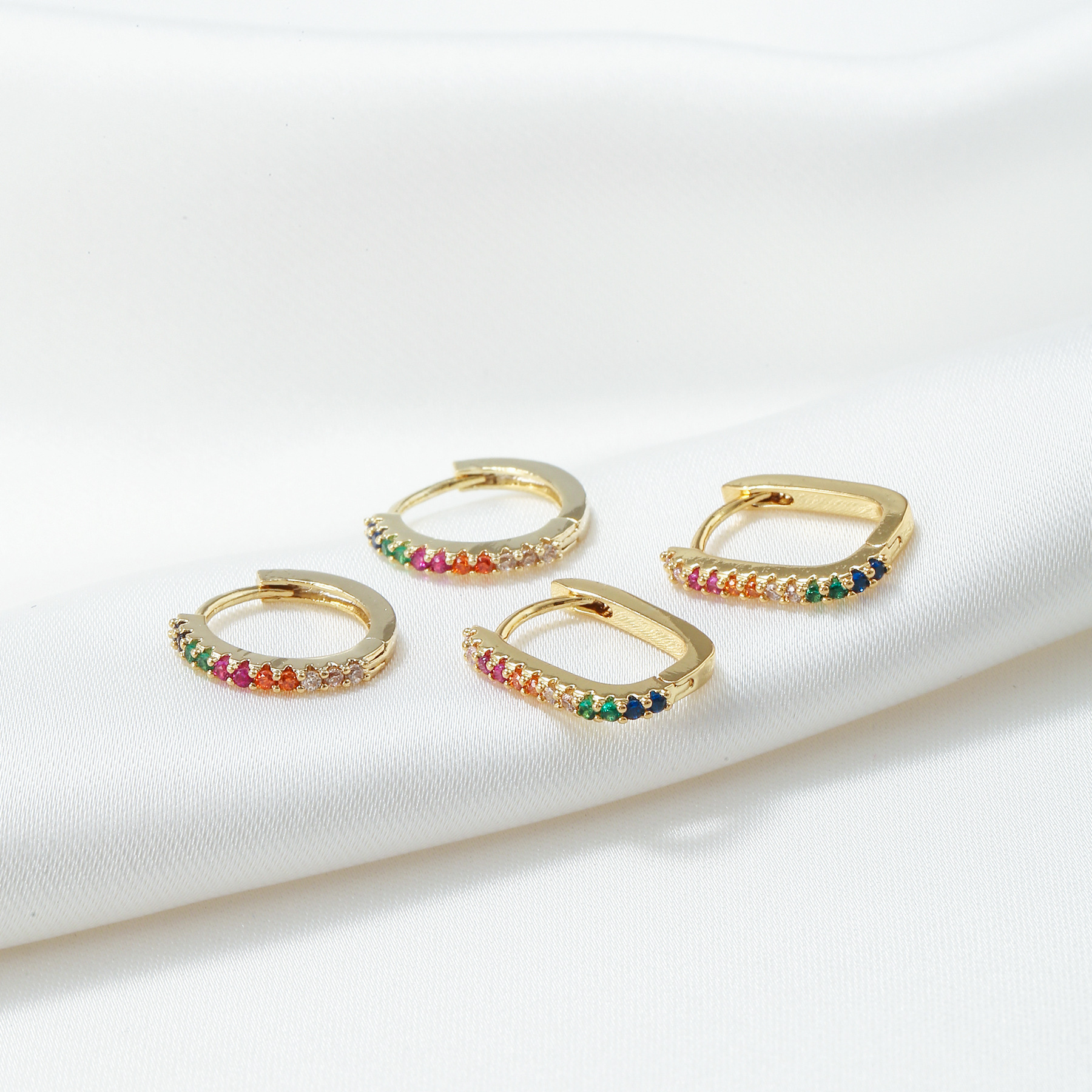 color zircon micro-set geometric simple copper earrings