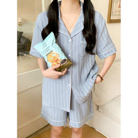 韩国ins条纹简约舒适睡衣套装休闲宽松家居服
