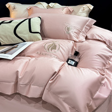 100支长绒棉绣花全棉四件套贡缎60s双股轻奢酒店民宿厂家批发纯色