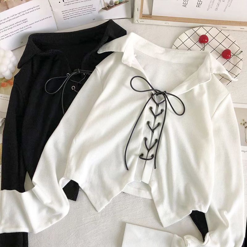 French-Style Niche Drawstring Tie Short Cropped Cropped Lapel Blouse for Women, New Slim-Fit Long-Sleeve Top Trendy French-Style Niche Drawstring Tie Short Cropped Cropped Lapel Blouse for Women, New Slim-Fit Long-Sleeve Top Trendy