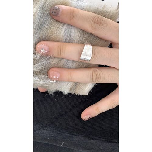 LONSLAN ACC design multi-layered braided open index finger metallic silver ring adjustable