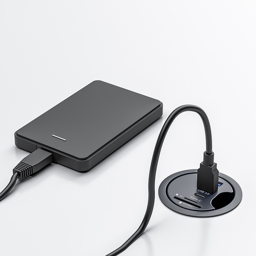 电脑办公桌面hub圆形穿孔typec口数据充电读卡器集线器扩展坞3.0