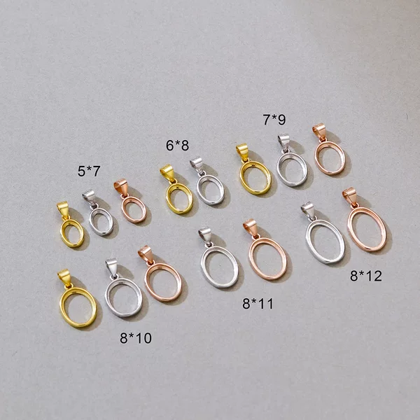 S925 Sterling Silver Gold-Plated Pendant Setting, Unengraved, Multiple Sizes, Egg-Shaped, Delicate and Fashionable, Hot-Selling, Factory Direct Sale