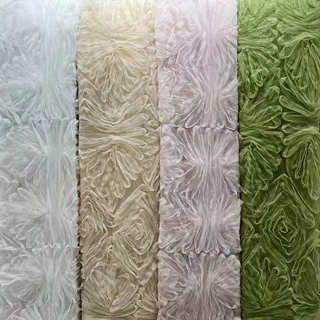 浅绿色网纱面料布料盘带 立体花服装DIY花边辅料婚礼礼服蕾丝童装