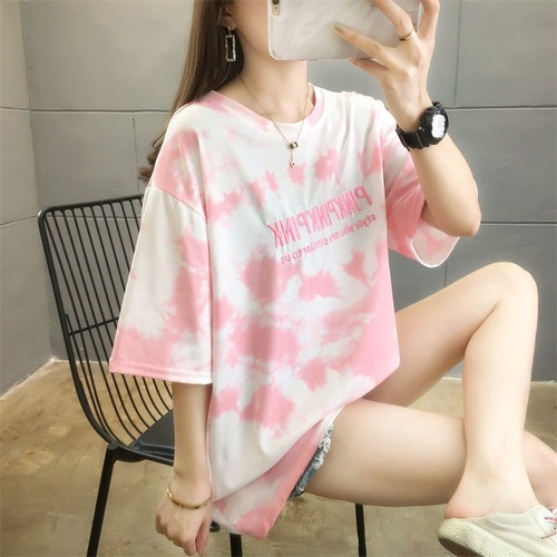 144 Women's Short Sleeve T-Shirt Half Sleeve Loose Student Letter Neutral Couple Top