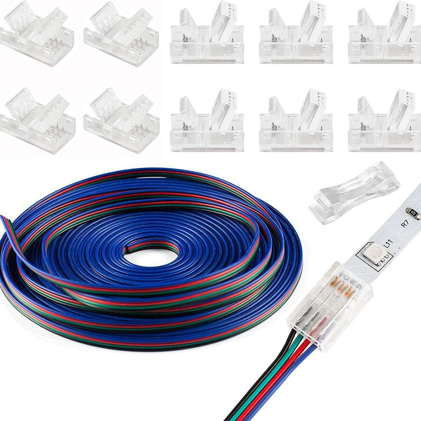 2p/3P/4P5 волшебный цвет RGBW световая полоса разъем без пайки 8 мм 10 мм прозрачный хрустальный светильник с пряжкой для проводки