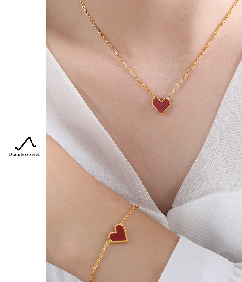 Wholesale Elegant Heart Shape Titanium Steel Pearl Plating Inlay 18k Gold Plated Shell Bracelets Earrings Necklace display picture 5