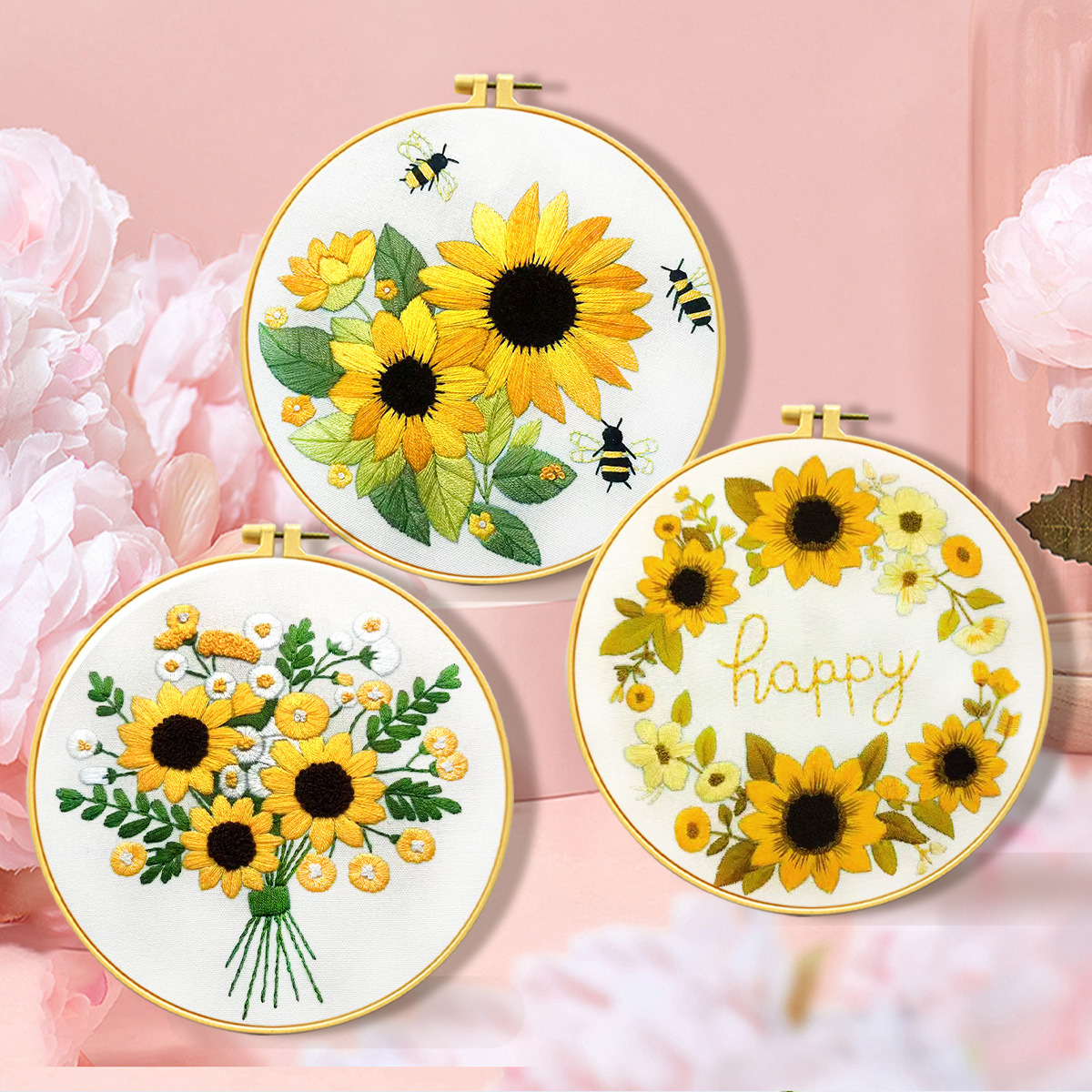 Mona Lisa bordados reales flores de bordado cruzado con abejas nueva imitación de pequeñas flores de plantas frescas